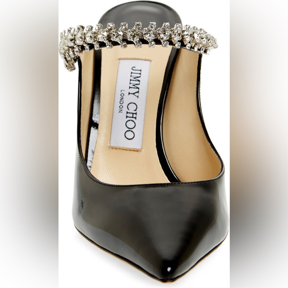 SOLD Jimmy Choo Bing 100 Crystal Embellished Black Patent Mule - Picture 3 of 16